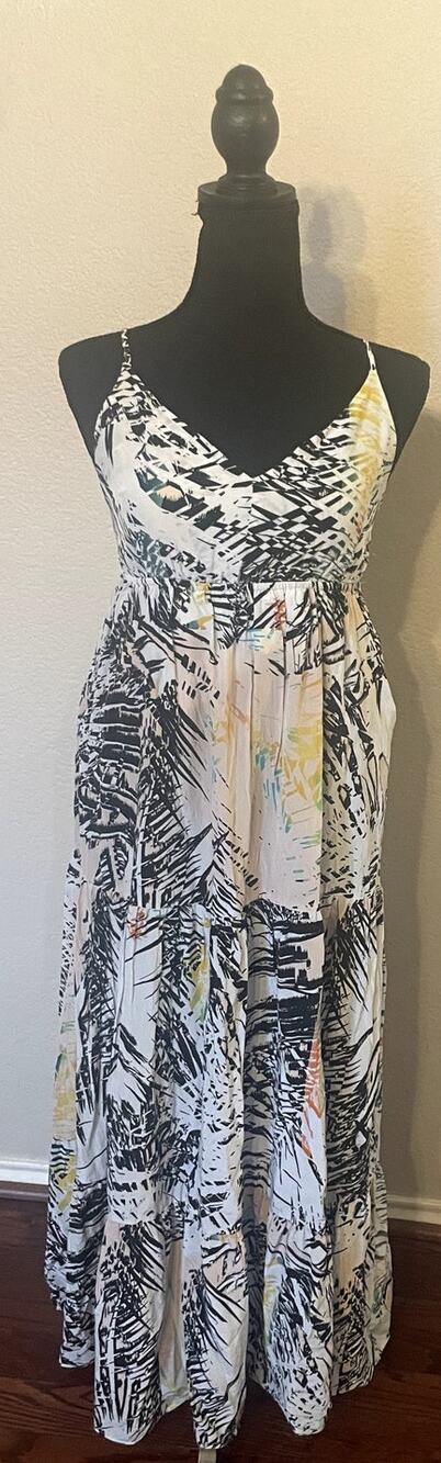 Yumi Kim 100% Silk Abstract Geometric Print V-Neck Maxi Dress XS